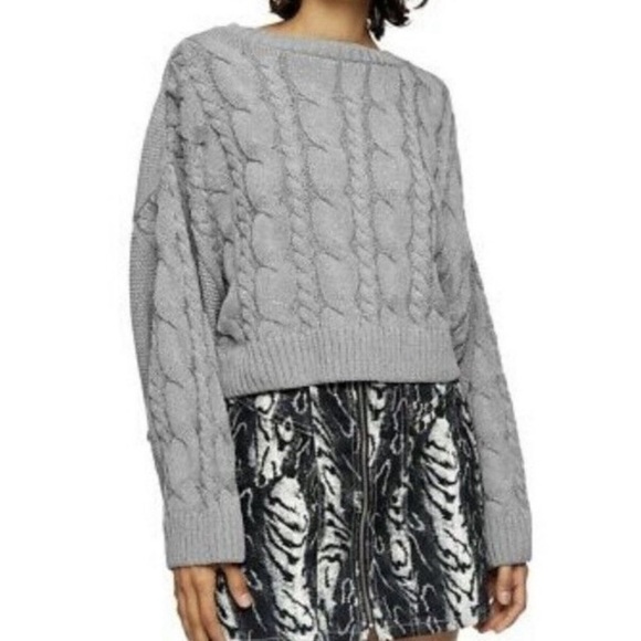 🛍️Topshop Cable Knit Crew Neck Cropped Sweater M/L in BatWing Sleeves - Picture 2 of 10
